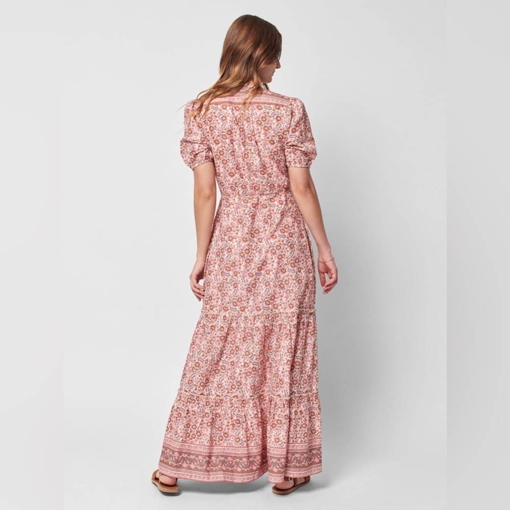 Faherty Orinda Maxi Dress Boho Block Print Belted Resort Vacation Size M - Picture 3 of 6